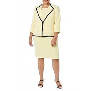NEW LE SUIT round neck banded crepe dress with crepe jacket - plus in butter/bla